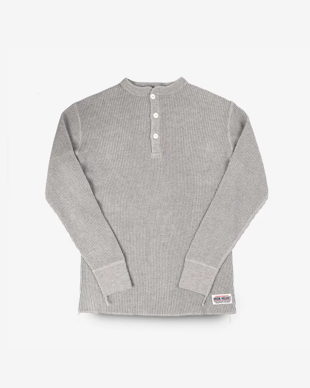 Waffle Knit Long Sleeved Thermal Henley - Grey sold by Iron Heart