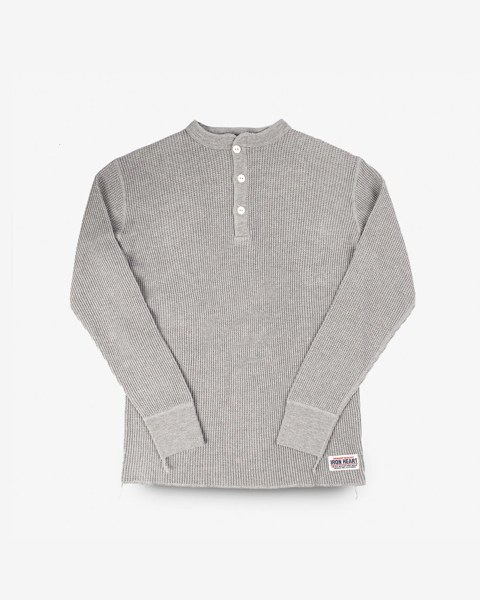 Waffle Knit Long Sleeved Thermal Henley - Grey sold by Iron Heart