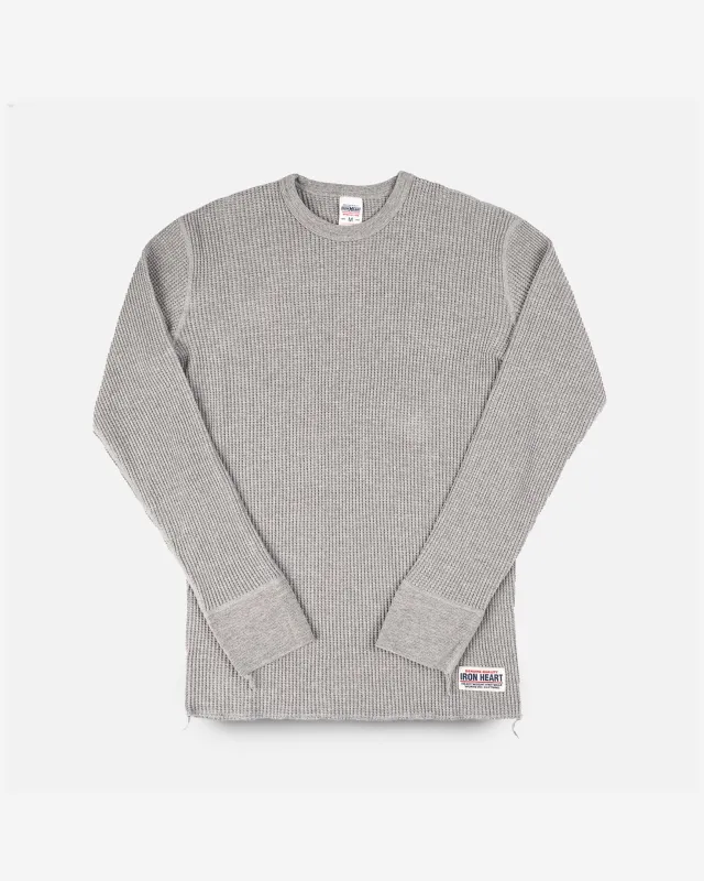 Waffle Knit Long Sleeved Crew Neck Thermal Top - Grey sold by Iron Heart