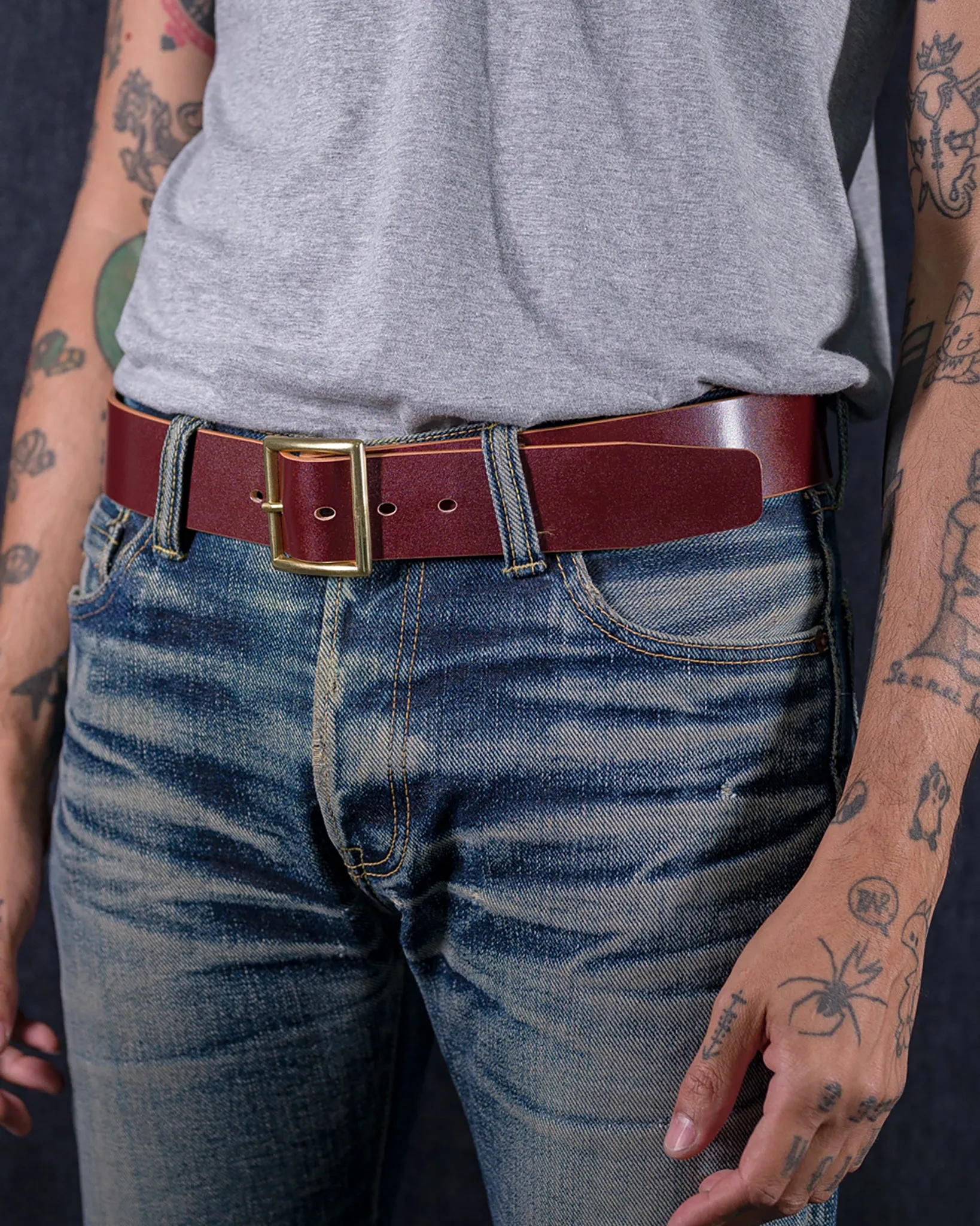 OGL Vintage 1.75" Leather Belt - Hand-Dyed Brown sold by Iron Heart product image thumbnail 2