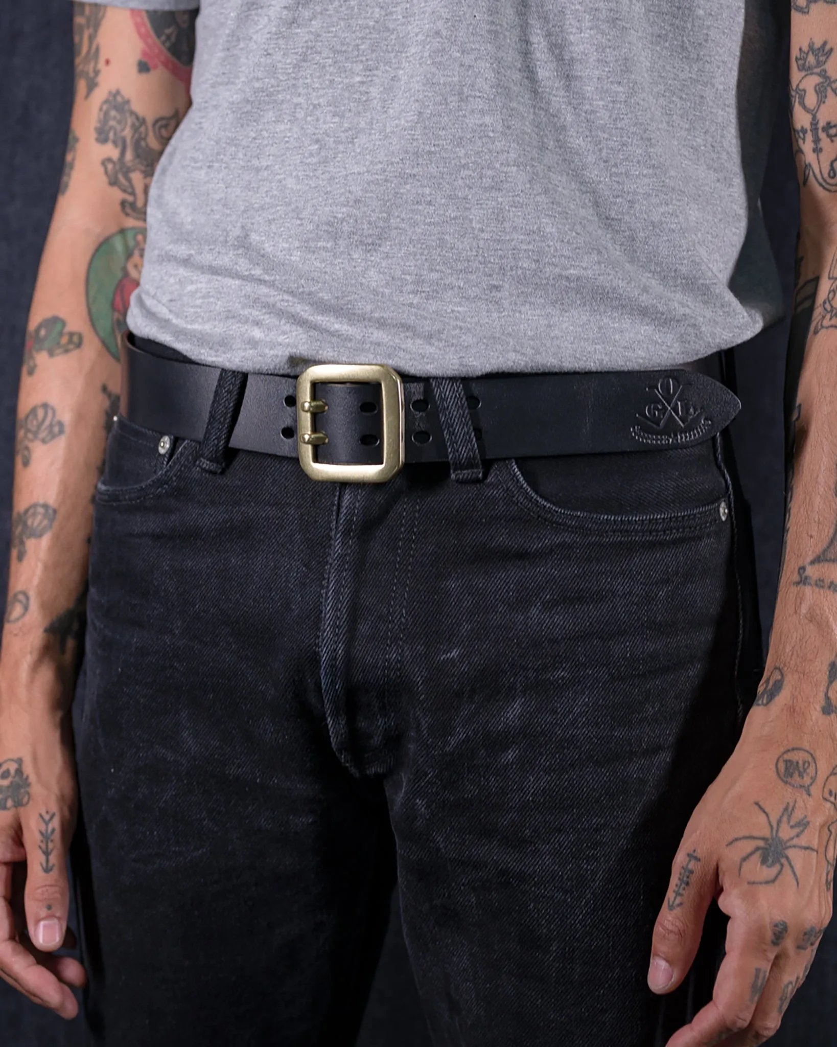 OGL Double Prong Garrison Buckle Leather Belt - Black sold by Iron Heart product image thumbnail 2