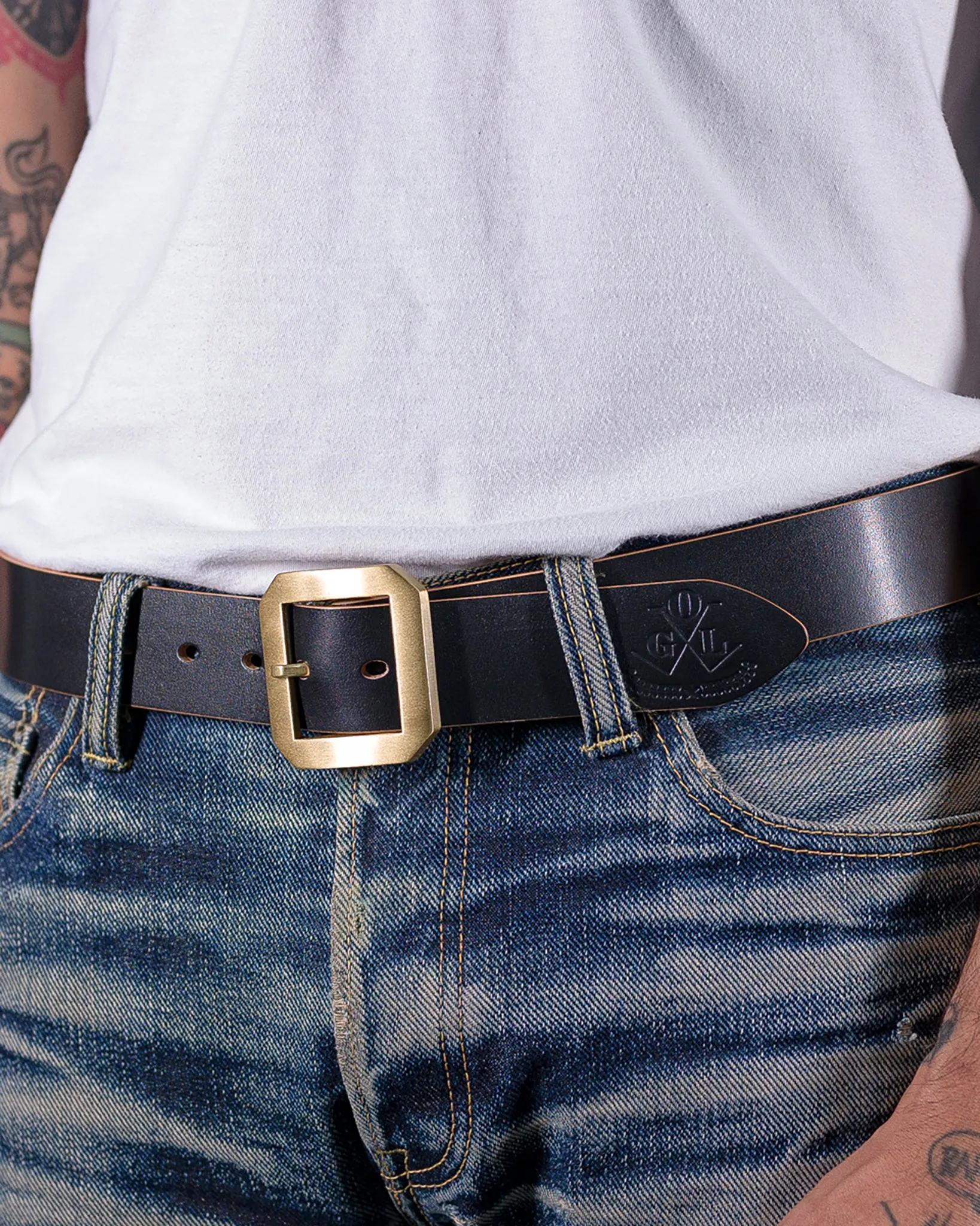 OGL Single Prong Garrison Buckle Leather Belt - Hand-Dyed Black sold by Iron Heart product image thumbnail 2
