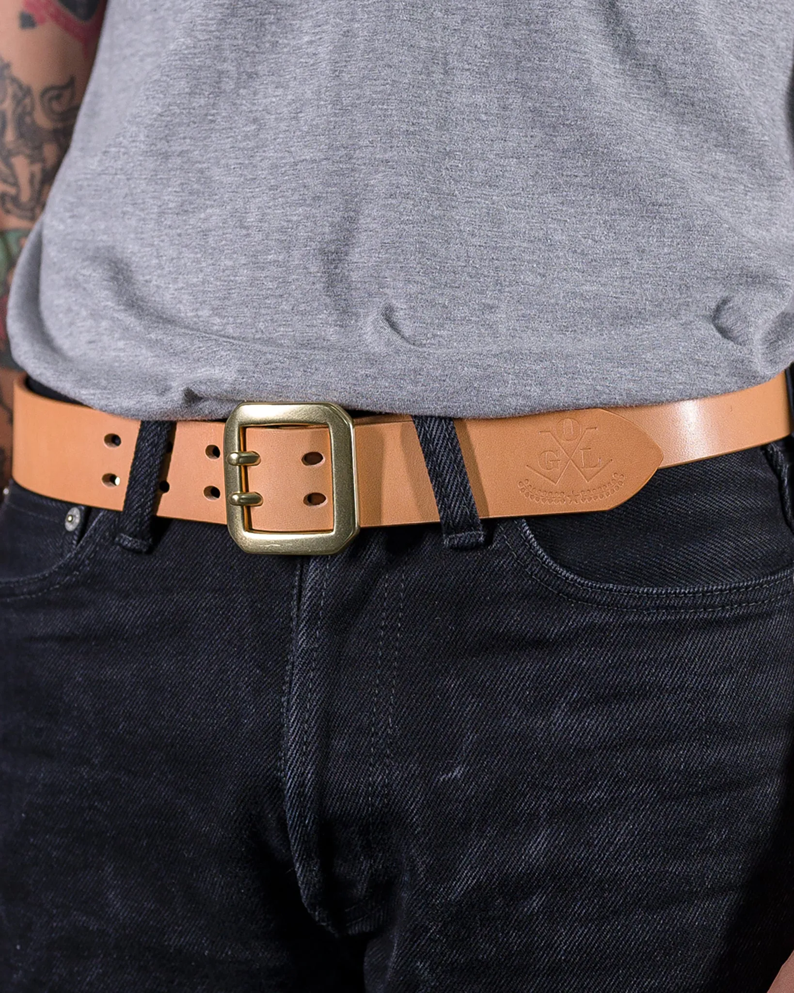 OGL Double Prong Garrison Buckle Leather Belt - Natural sold by Iron Heart product image thumbnail 2