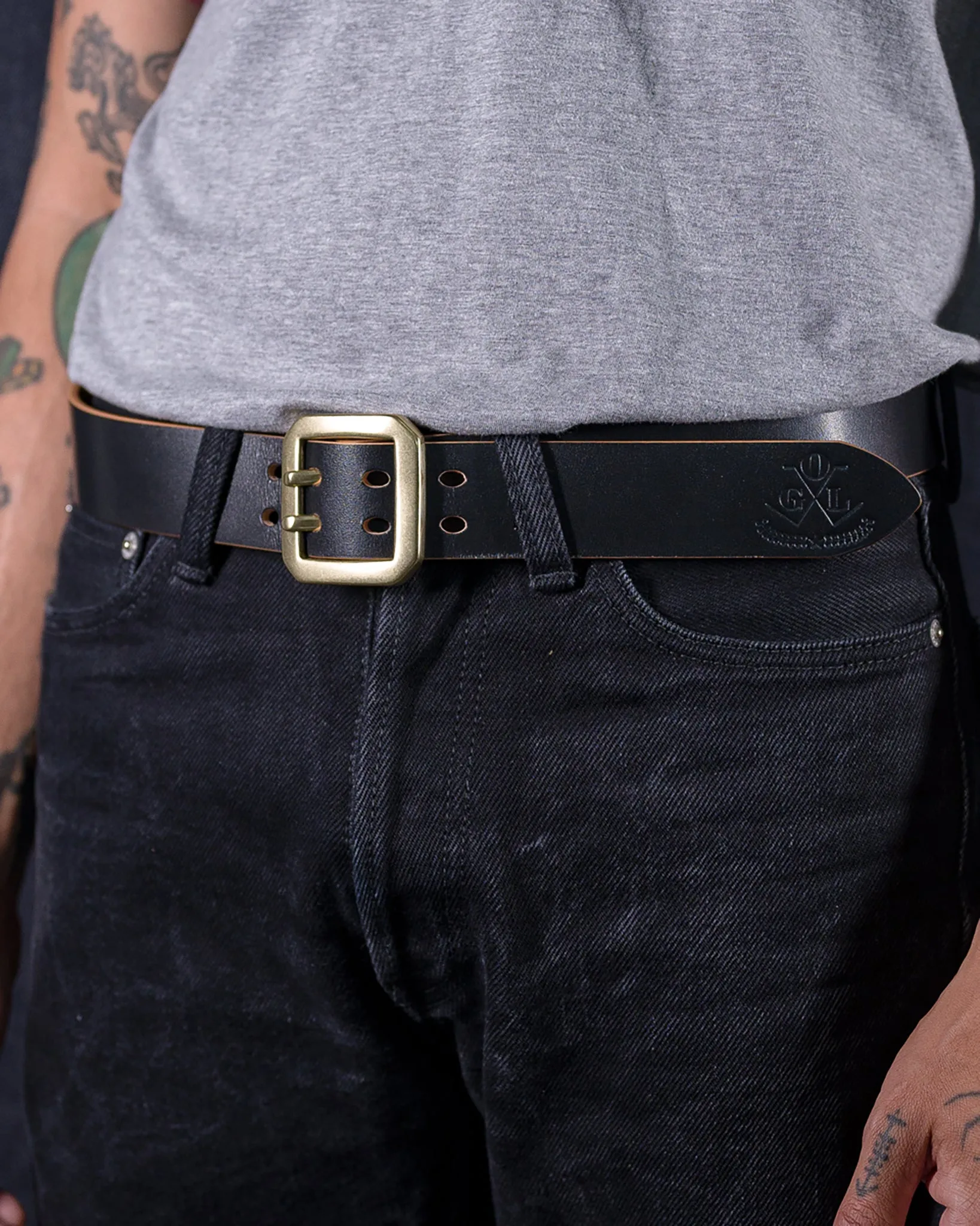 OGL Double Prong Garrison Buckle Leather Belt - Hand-Dyed Black sold by Iron Heart product image thumbnail 2
