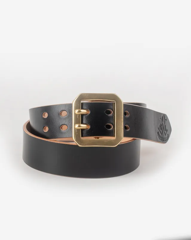 OGL Double Prong Garrison Buckle  Leather Belt - Hand-Dyed Black sold by Iron Heart