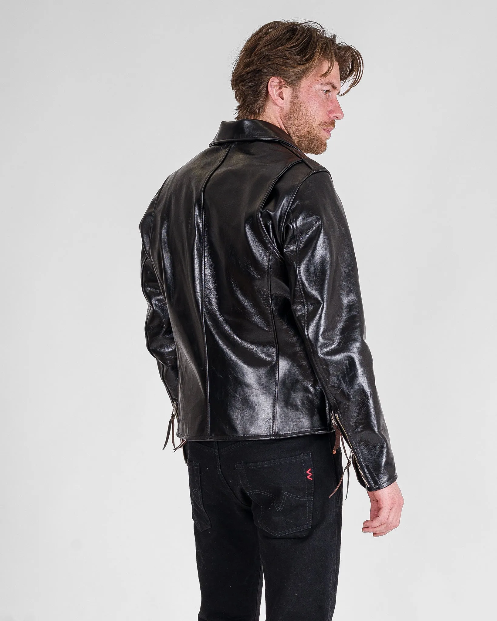 Japanese Horsehide Rider’s Jacket with Collar - Black (Tea-Core Dyed) sold by Iron Heart product image thumbnail 4