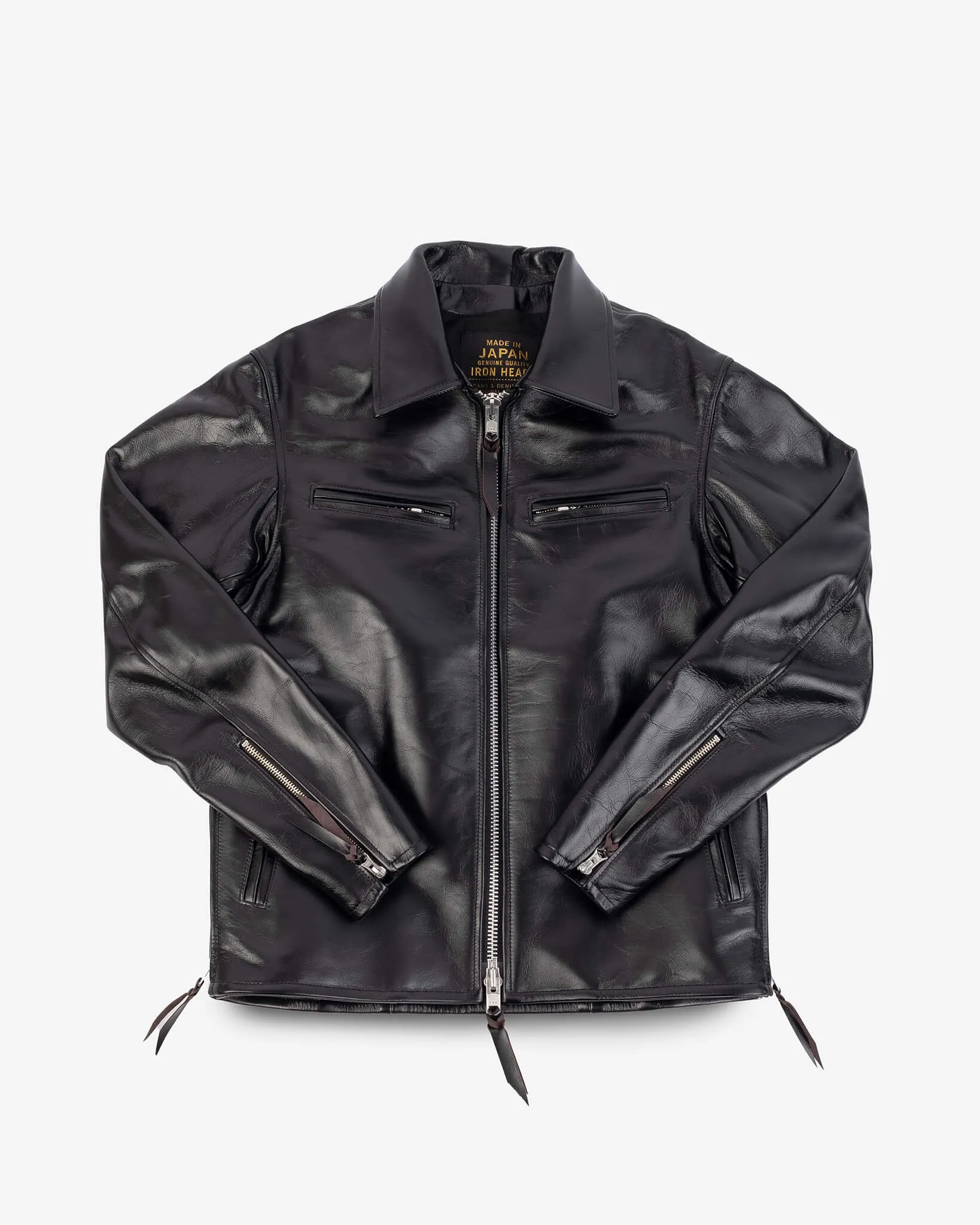Japanese Horsehide Rider’s Jacket with Collar - Black (Tea-Core Dyed) sold by Iron Heart