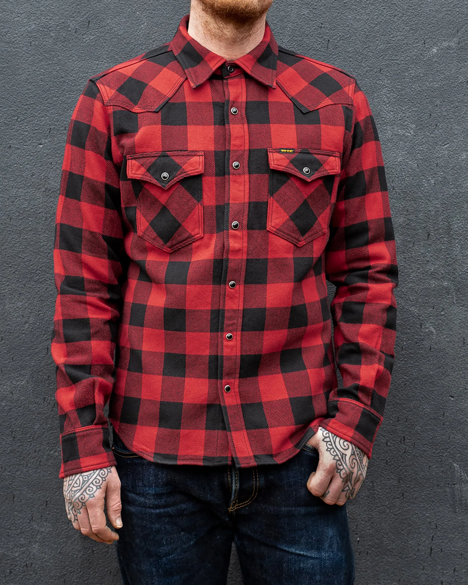 Ultra Heavy Flannel Buffalo Check Western Shirt - Red/Black sold by Iron Heart product image thumbnail 4