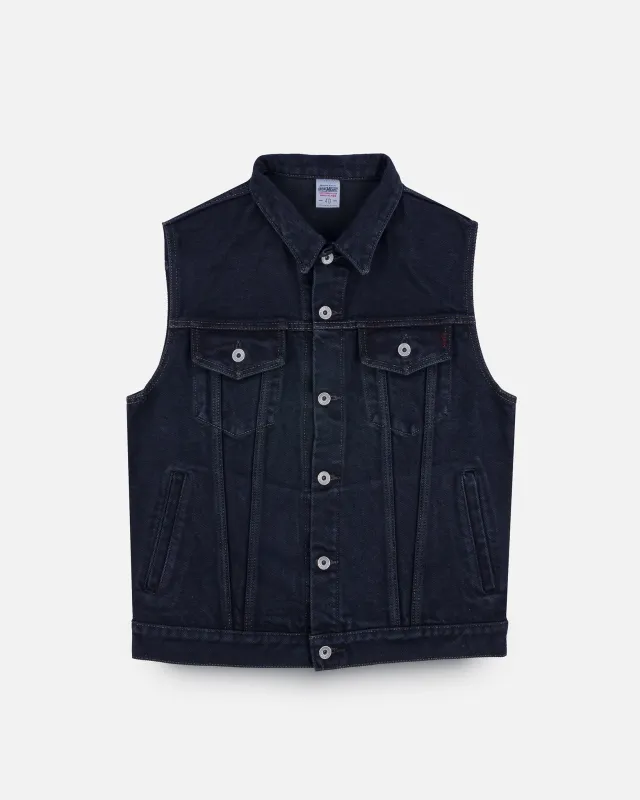 21oz Selvedge Denim Modified Type III Vest - Indigo Overdyed Black sold by Iron Heart