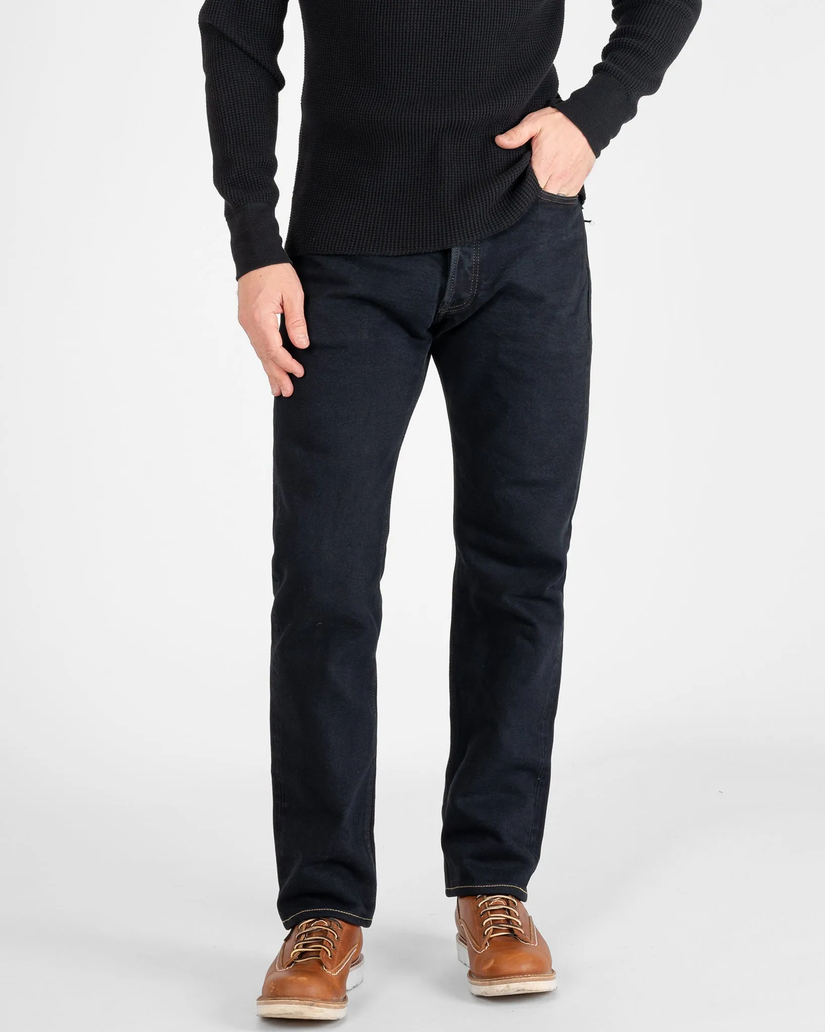 21oz Selvedge Denim Relaxed Tapered Cut Jeans - Indigo Overdyed Black sold by Iron Heart product image thumbnail 2