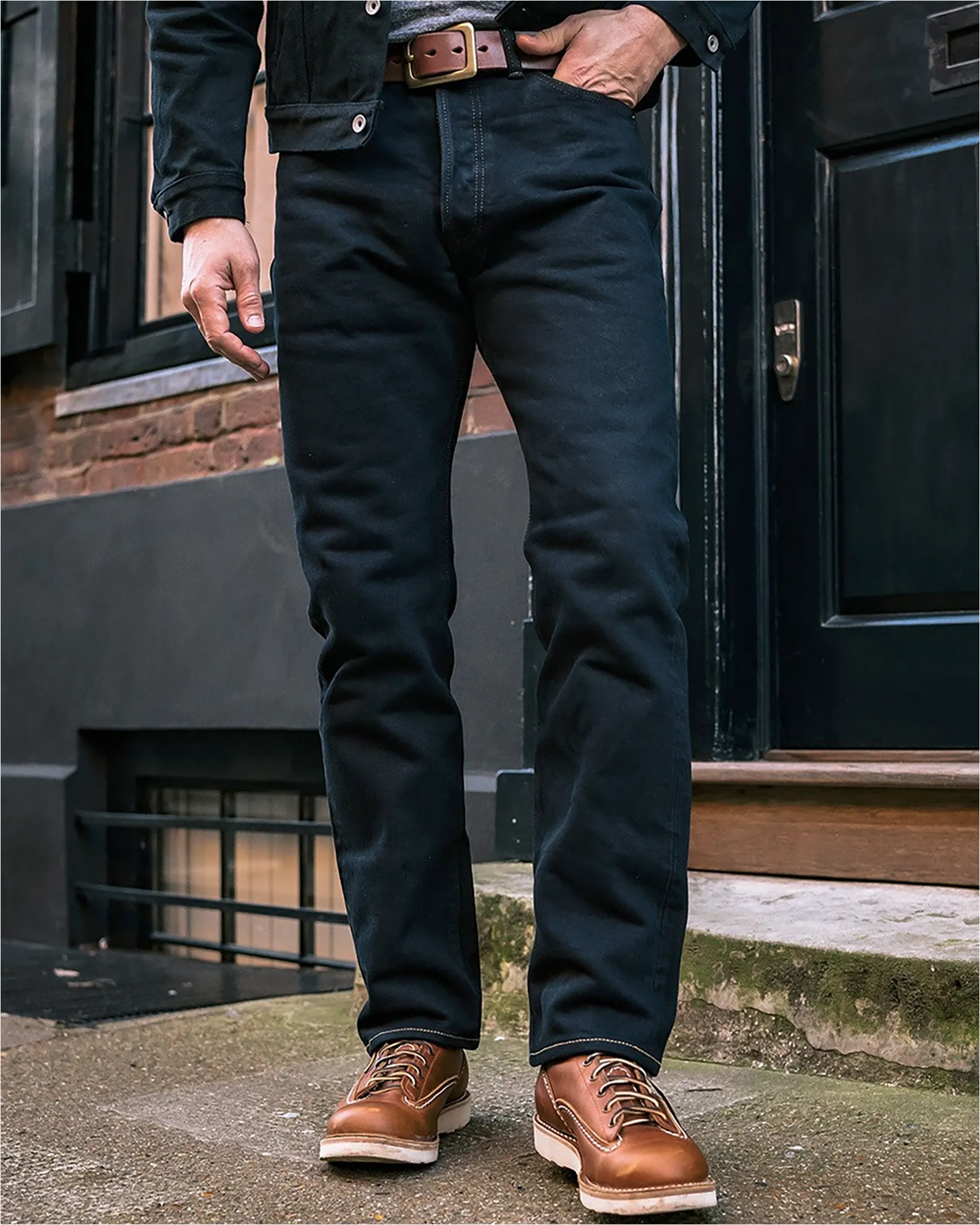 21oz Selvedge Denim Relaxed Tapered Cut Jeans - Indigo Overdyed Black sold by Iron Heart product image thumbnail 4