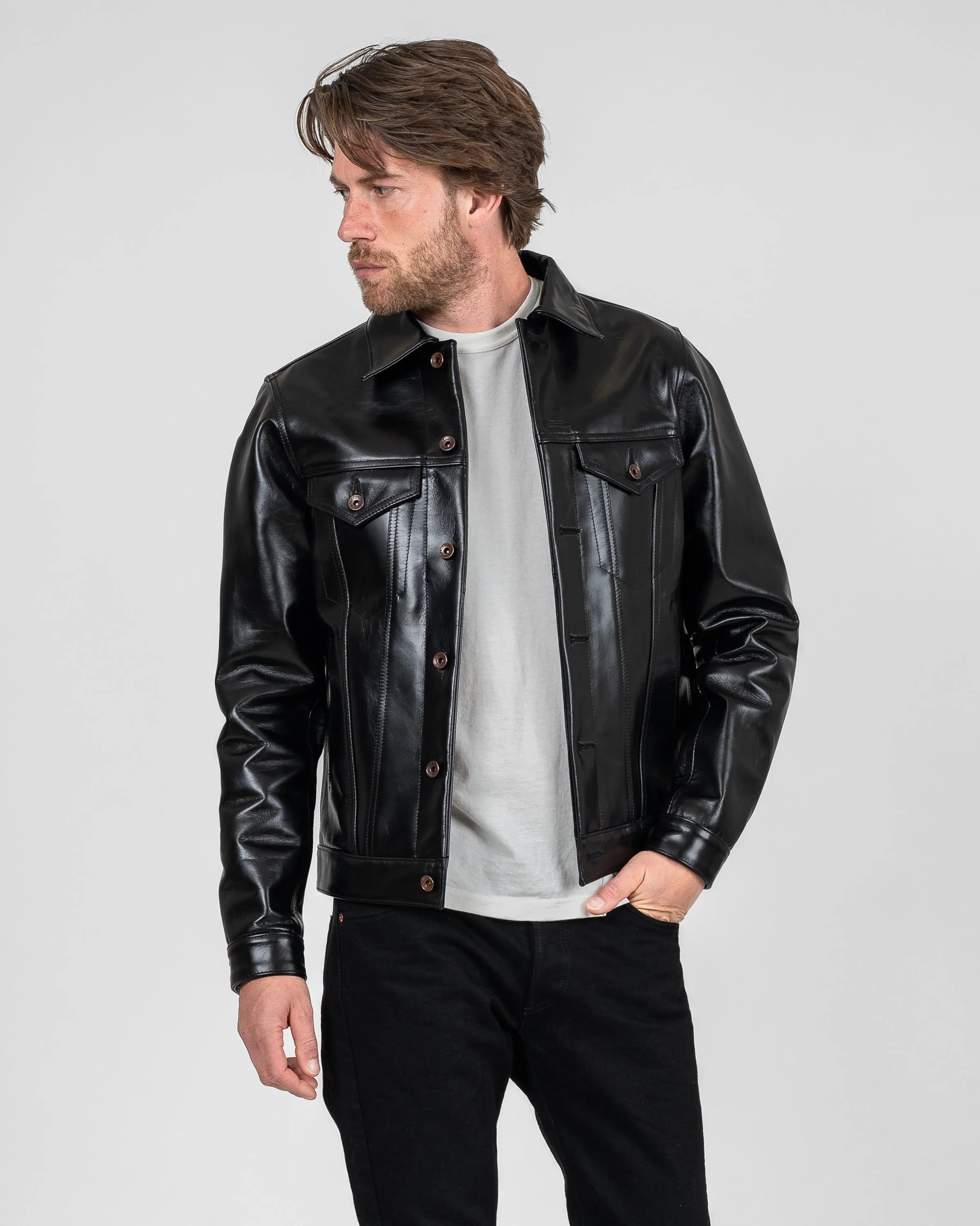 Japanese Horsehide Modified Type III Jacket - Black (Tea-Core Dyed) sold by Iron Heart product image thumbnail 3