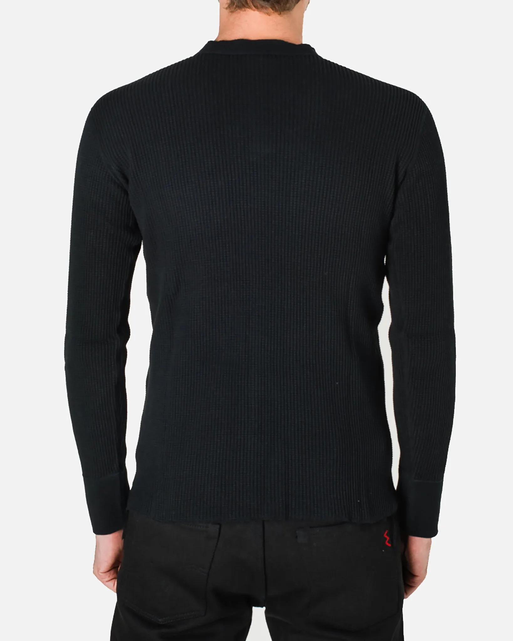 Waffle Knit Long Sleeved Thermal Henley - Black sold by Iron Heart product image thumbnail 3