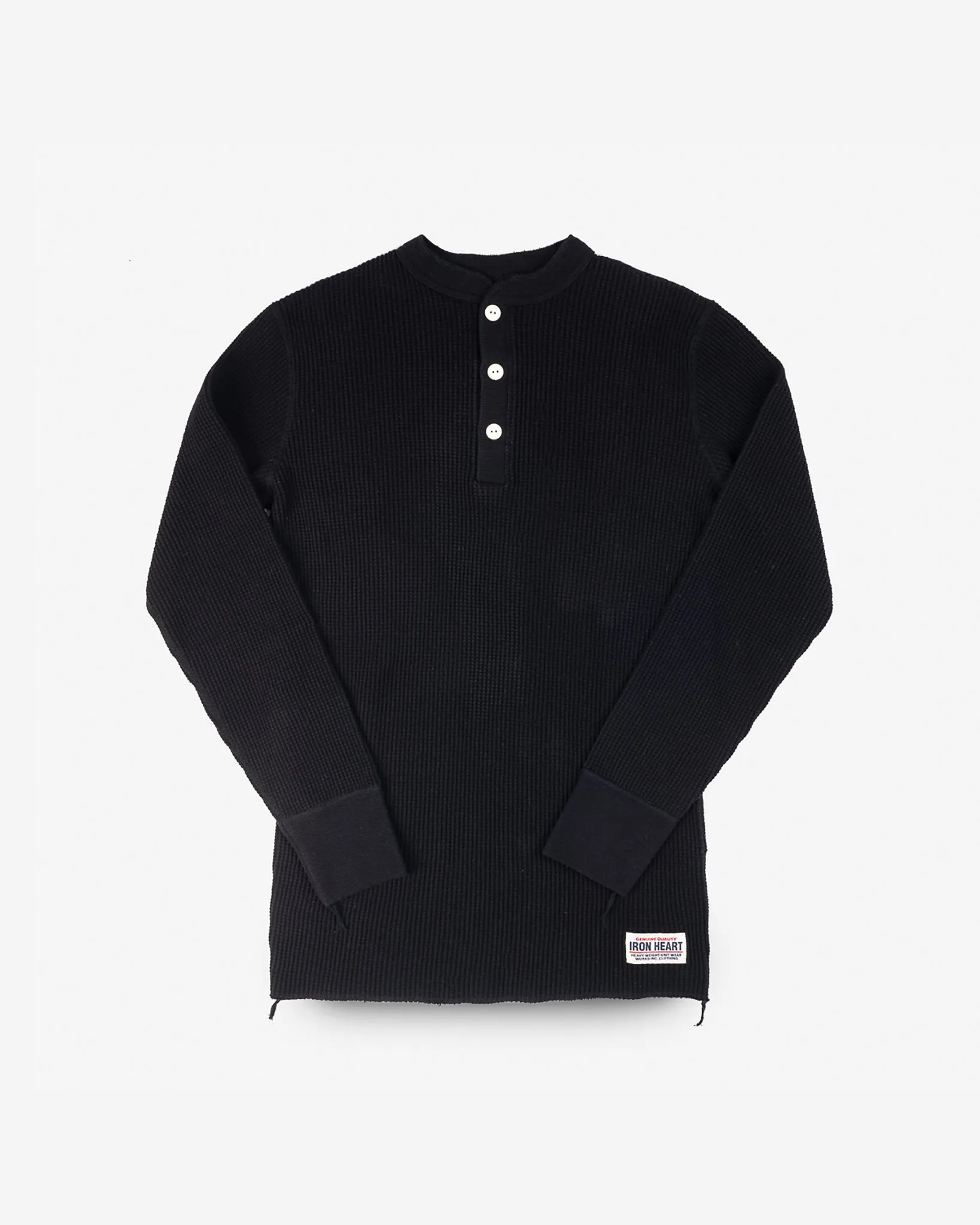 Waffle Knit Long Sleeved Thermal Henley - Black sold by Iron Heart