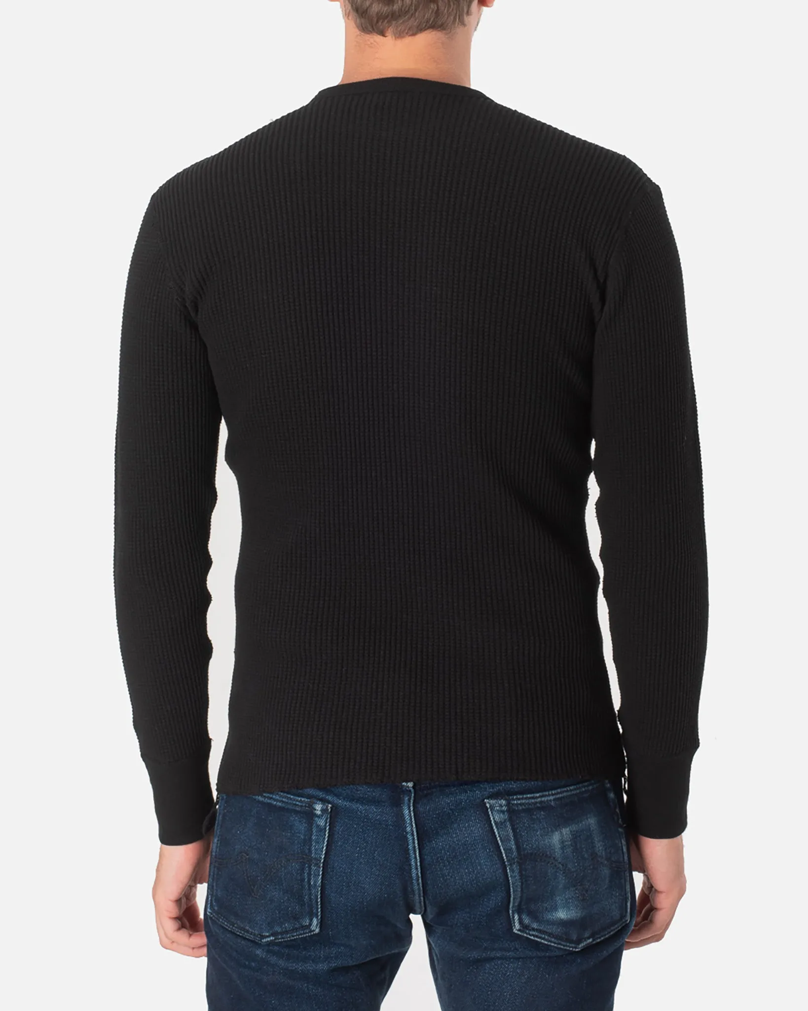 Waffle Knit Long Sleeved Crew Neck Thermal Top - Black sold by Iron Heart product image thumbnail 3