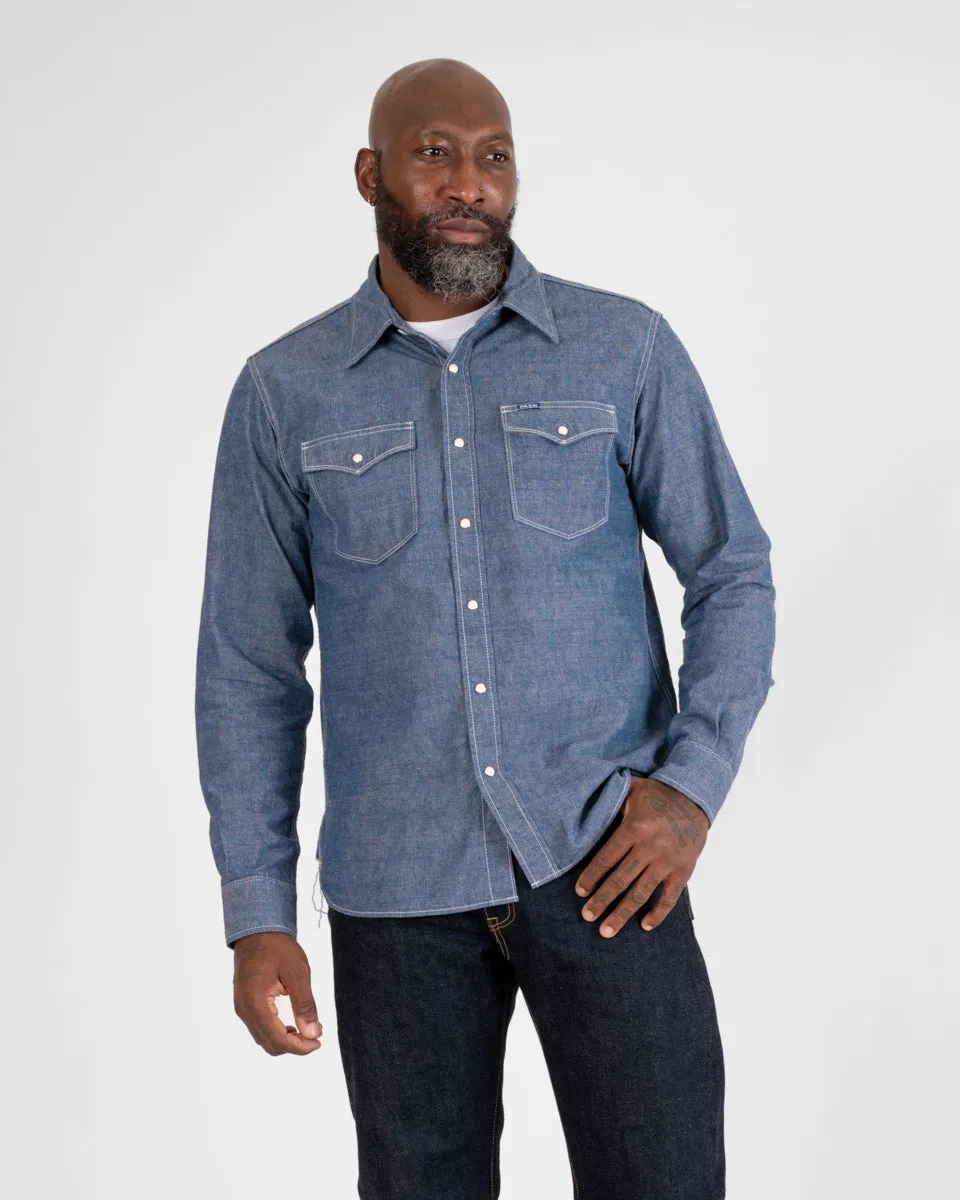 10oz Selvedge Chambray Single Yoke Western Shirt - Blue sold by Iron Heart product image thumbnail 2