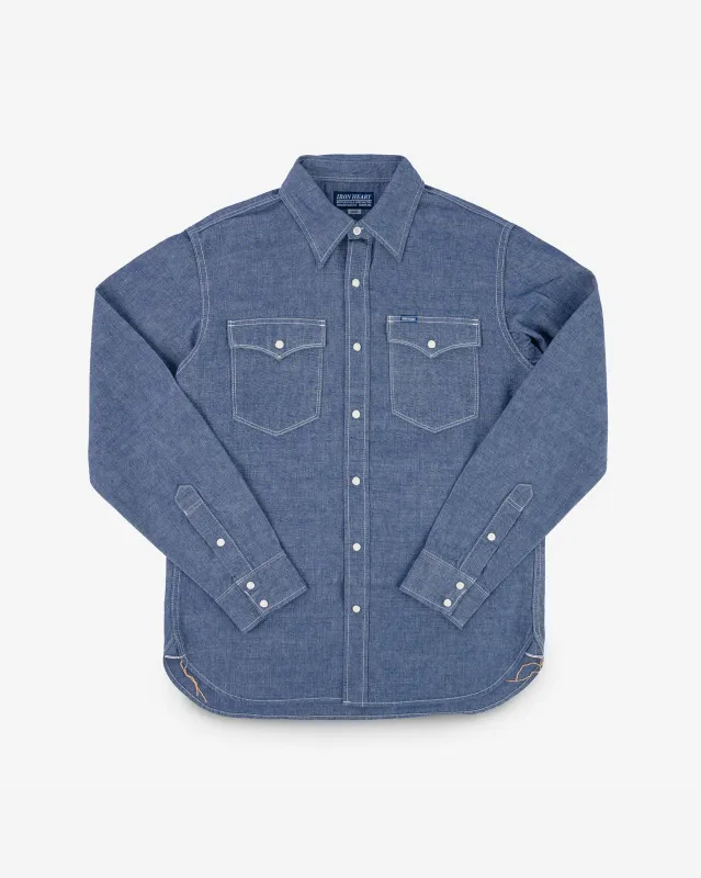 10oz Selvedge Chambray Single Yoke Western Shirt - Blue sold by Iron Heart