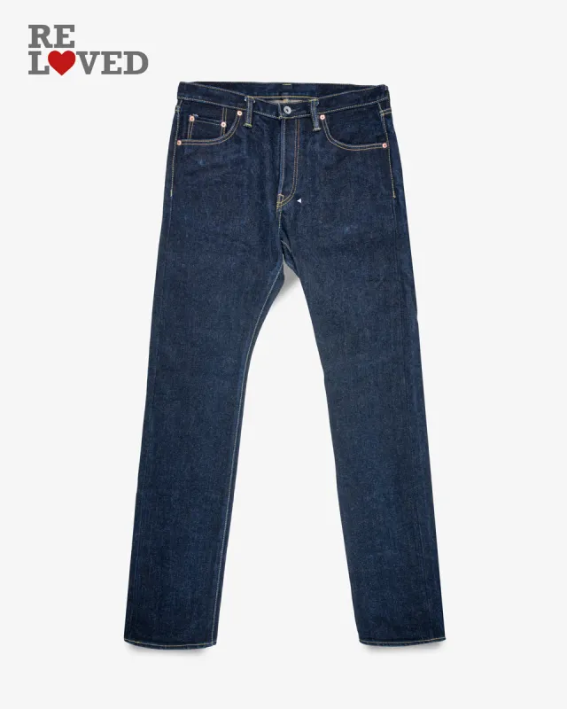 25oz Selvedge Denim Slim Tapered Cut Jeans - Indigo (IH-777-XHS) Tag 36, Hemmed to 35.8" sold by Iron Heart