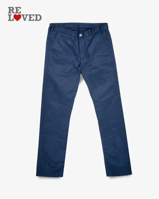 9oz Mercerised Selvedge Cotton Relaxed Tapered Cut Chinos - Navy (IH-727-NAV) Tag 32, Hemmed to 31.0" sold by Iron Heart