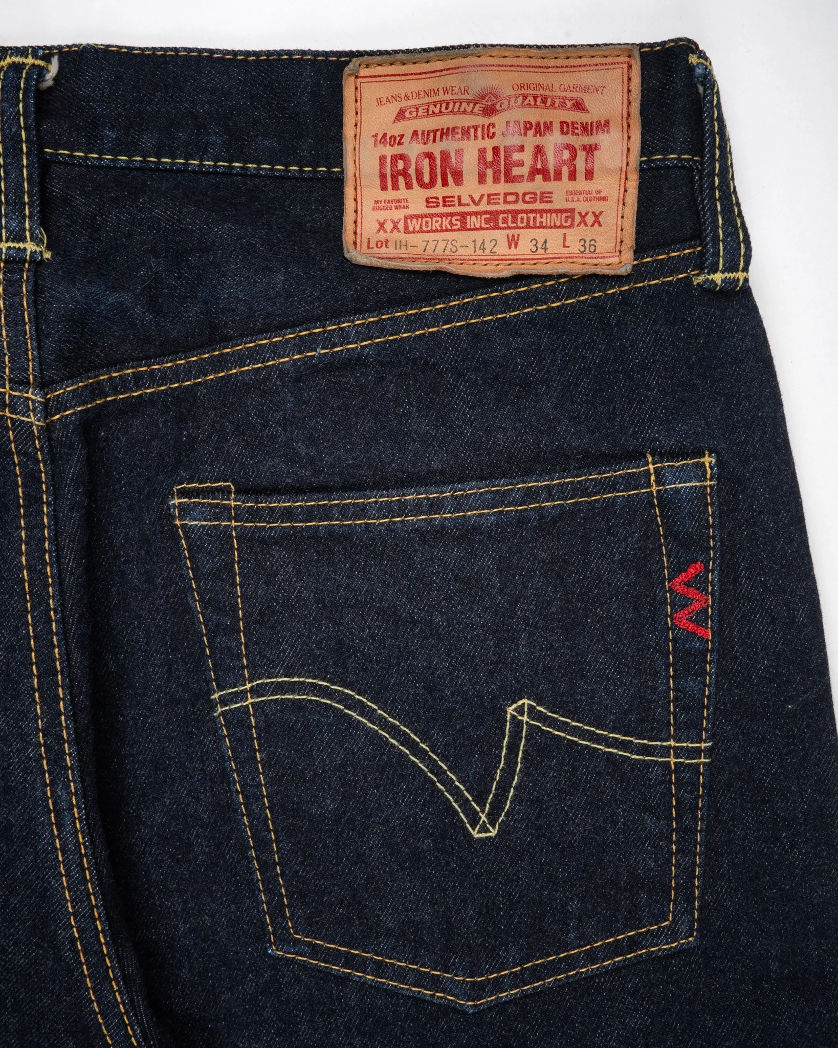14oz Selvedge Denim Slim Tapered Cut Jeans - Indigo (IH-777S-142) Tag 34, Hemmed to 35.5" sold by Iron Heart product image thumbnail 3
