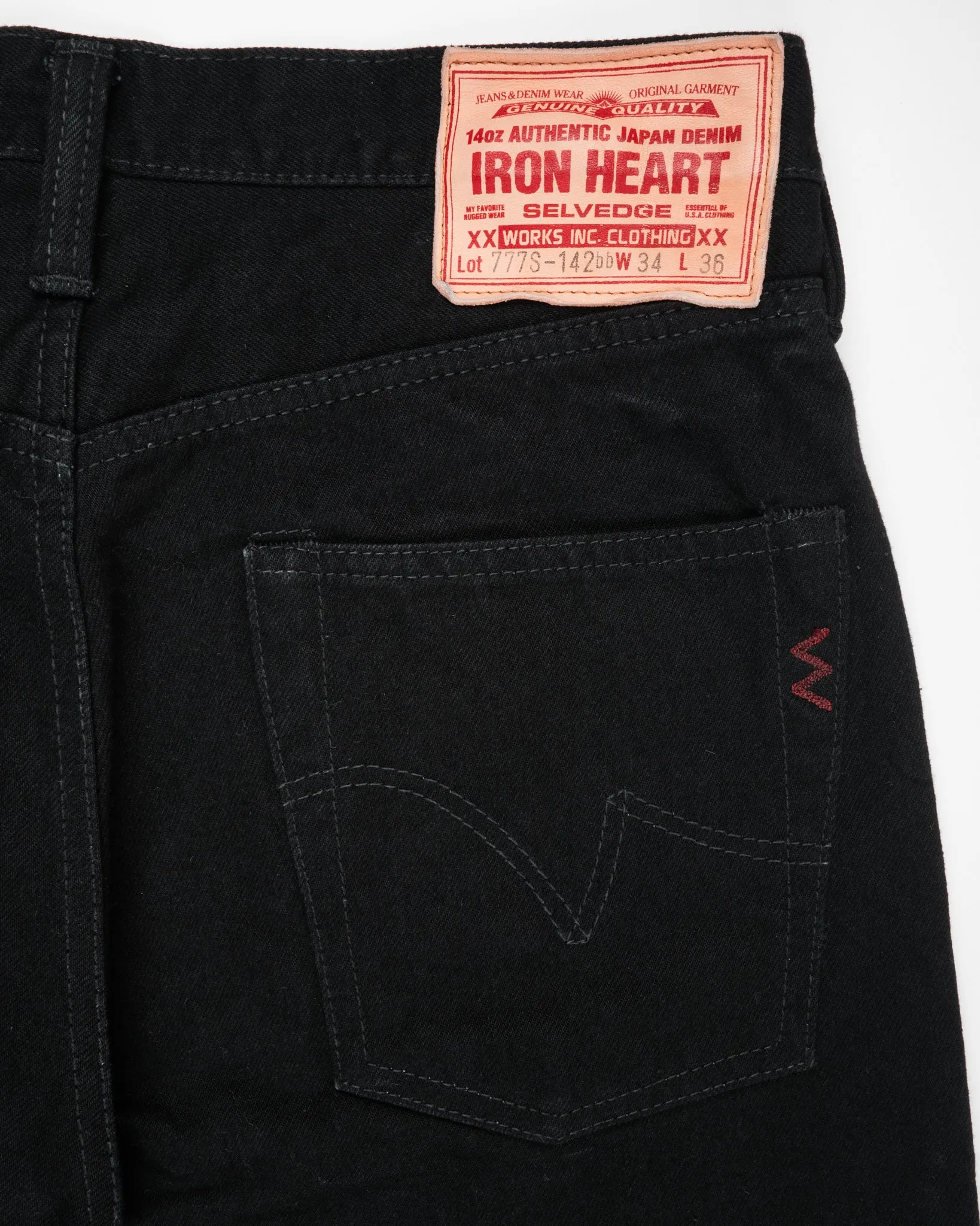 14oz Selvedge Denim Slim Tapered Cut Jeans - Black/Black (IH-777S-142bb) Tag 34, Hemmed to 30.0" sold by Iron Heart product image thumbnail 3
