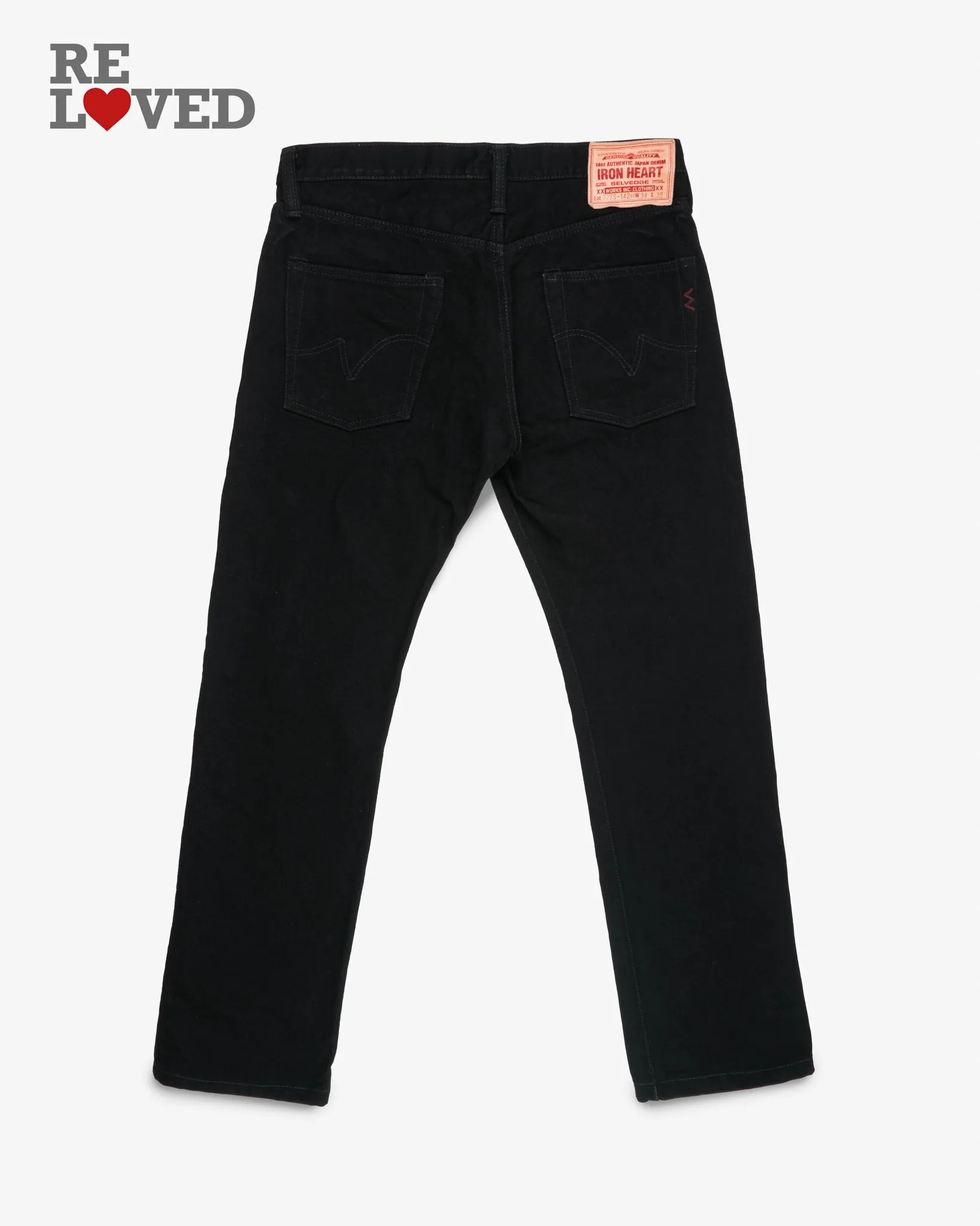 14oz Selvedge Denim Slim Tapered Cut Jeans - Black/Black (IH-777S-142bb) Tag 34, Hemmed to 30.0" sold by Iron Heart product image thumbnail 2