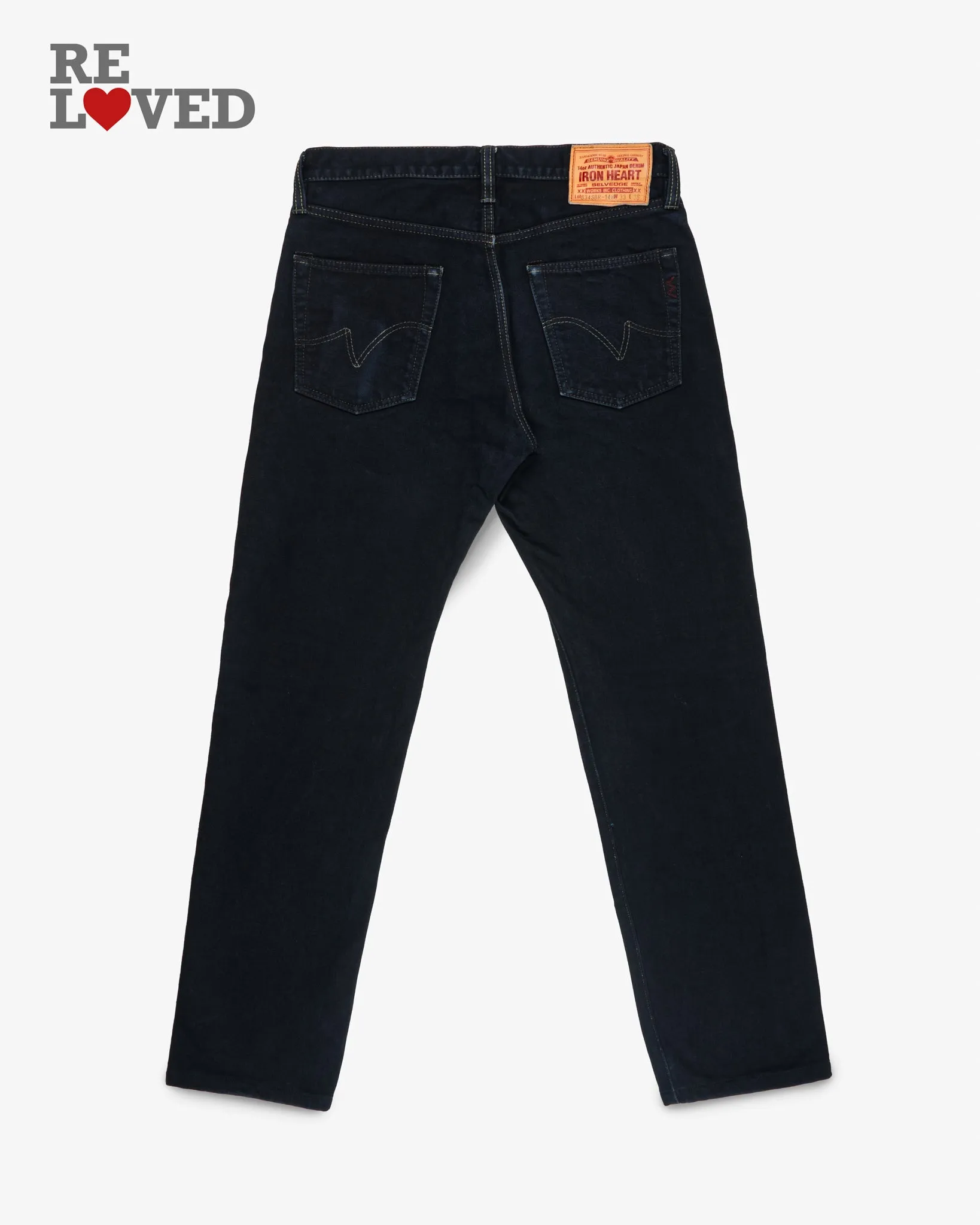 14oz Broken Twill Selvedge Denim Straight Cut Jeans - Indigo Overdyed Black (IH-634SBR-14od) Tag 33, Hemmed to 32.0" sold by Iron Heart product image thumbnail 2