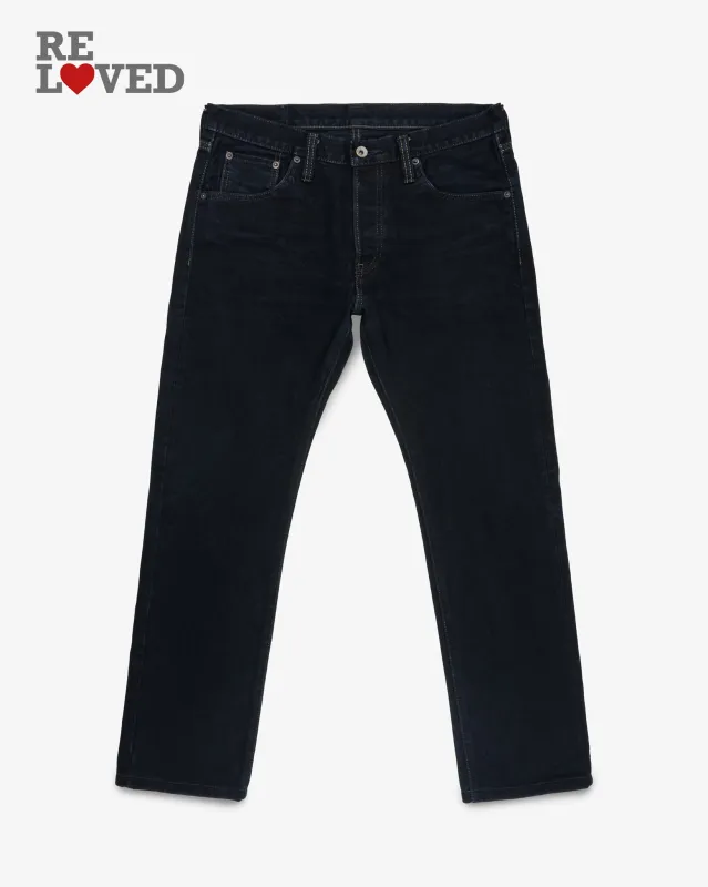 14oz Broken Twill Selvedge Denim Slim Tapered Cut Jeans - Indigo Overdyed Black (IH-777SBR-14od) Tag 34, Hemmed to 29.5" sold by Iron Heart