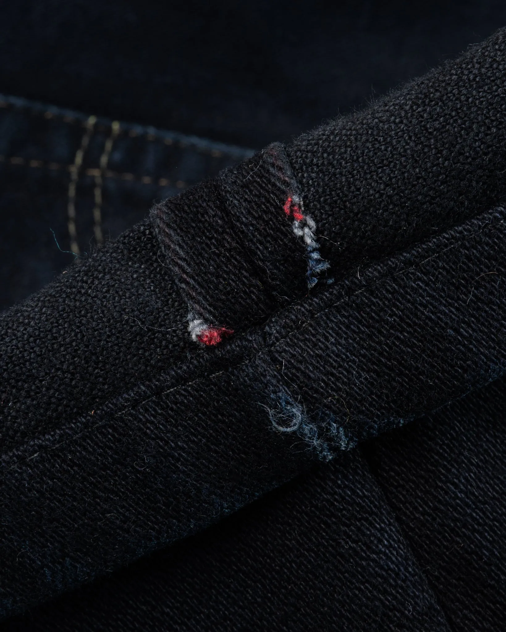 14oz Broken Twill Selvedge Denim Slim Tapered Cut Jeans - Indigo Overdyed Black (IH-777SBR-14od) Tag 34, Hemmed to 29.5" sold by Iron Heart product image thumbnail 3