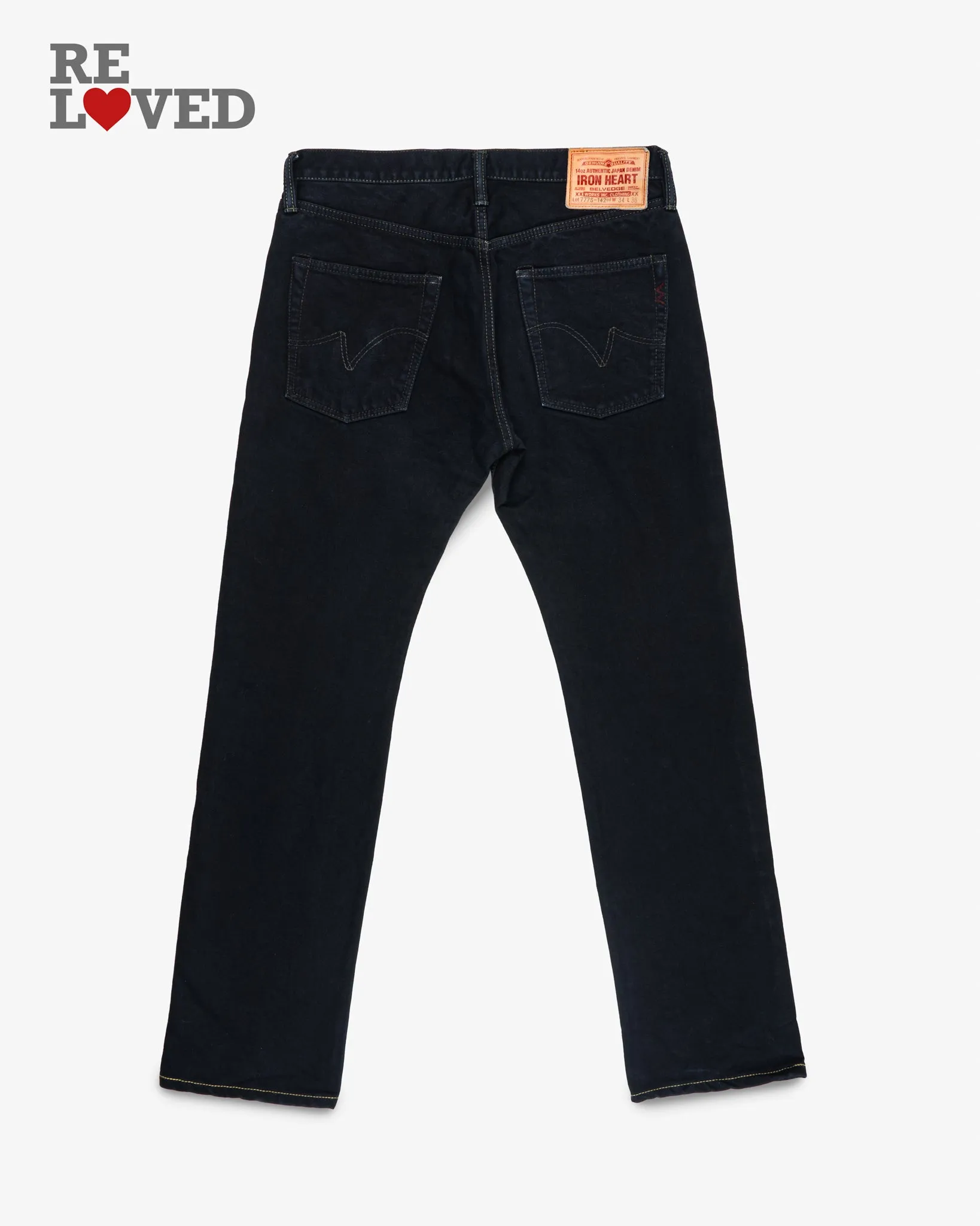 14oz Selvedge Denim Slim Tapered Cut Jeans - Indigo Overdyed Black (IH-777s-142od) Tag 34, Hemmed to 32.0" sold by Iron Heart product image thumbnail 2