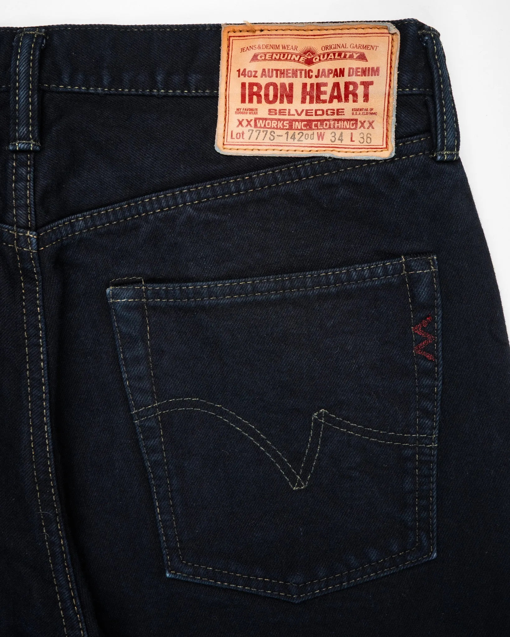 14oz Selvedge Denim Slim Tapered Cut Jeans - Indigo Overdyed Black (IH-777s-142od) Tag 34, Hemmed to 32.0" sold by Iron Heart product image thumbnail 3
