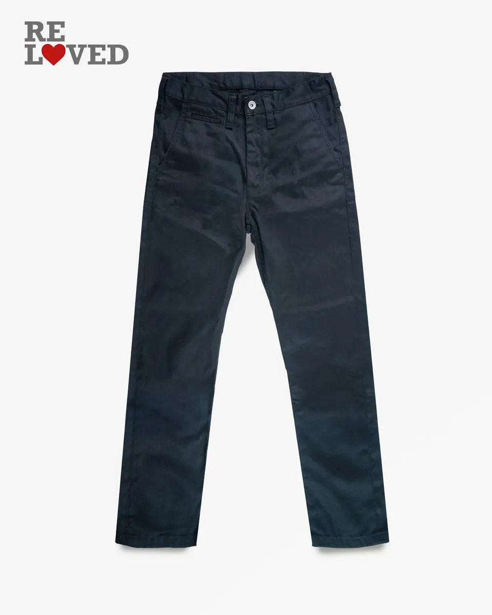 9oz Mercerised Selvedge Cotton Slim Tapered Chinos - Black (IH-721-BLK) Tag 30, Hemmed to 27.5" sold by Iron Heart