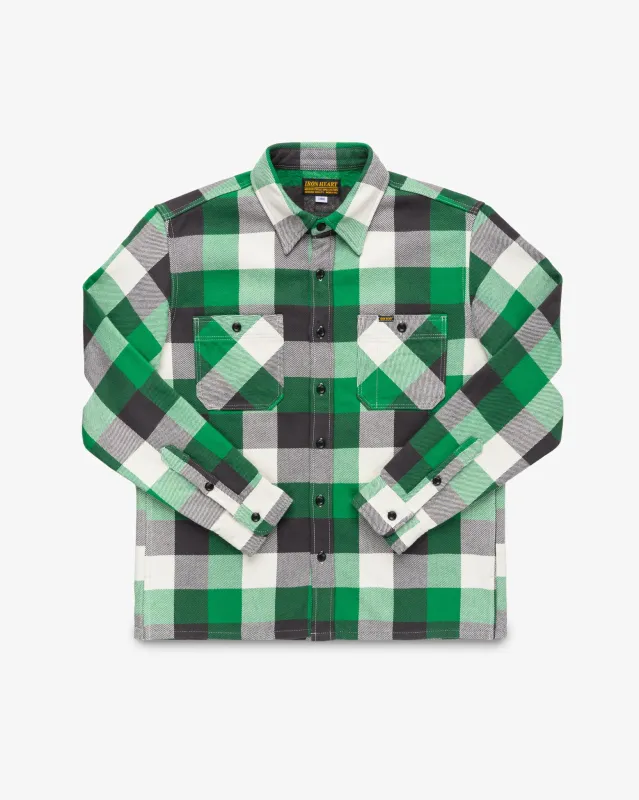 Ultra Heavy Flannel Vintage Check Work Overshirt - Green sold by Iron Heart