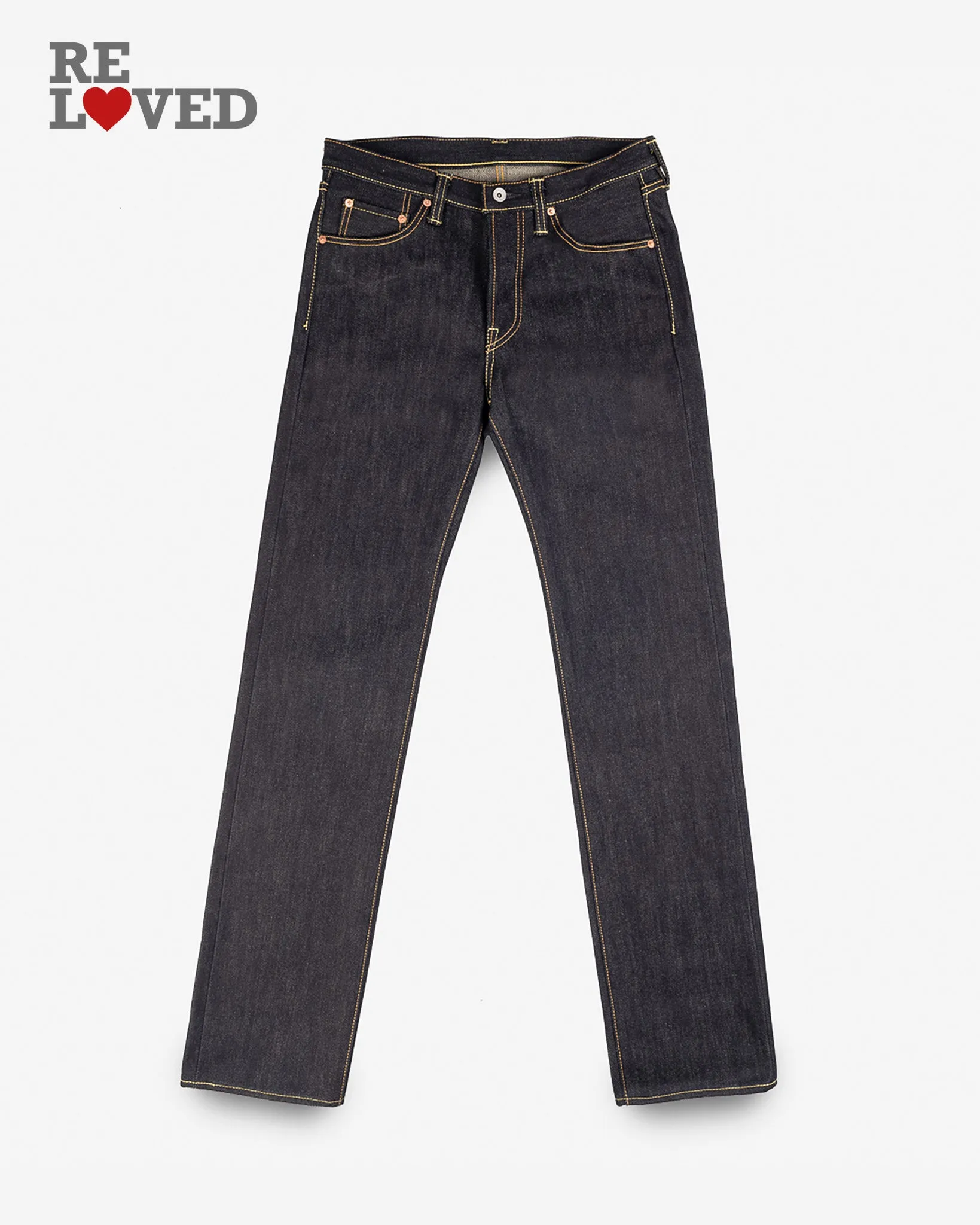 25oz Selvedge Denim Slim Straight Cut Jeans - Indigo (IH-666-XHS) Tag 40, Hemmed to 31.5" sold by Iron Heart