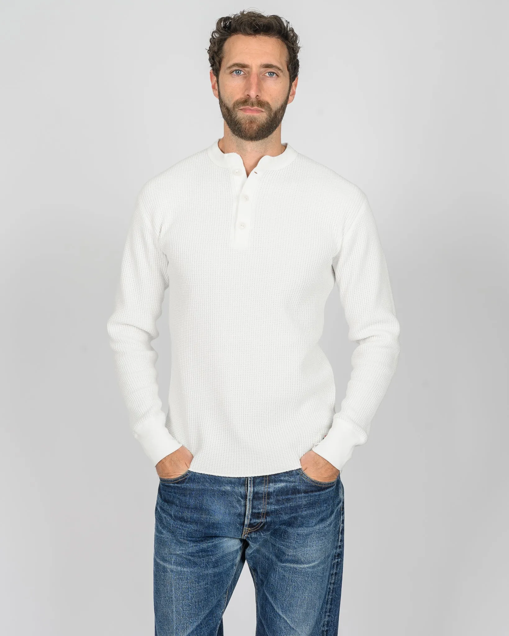 Waffle Knit Long Sleeved Thermal Henley - White sold by Iron Heart product image thumbnail 2