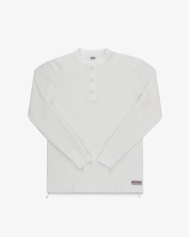 Waffle Knit Long Sleeved Thermal Henley - White sold by Iron Heart