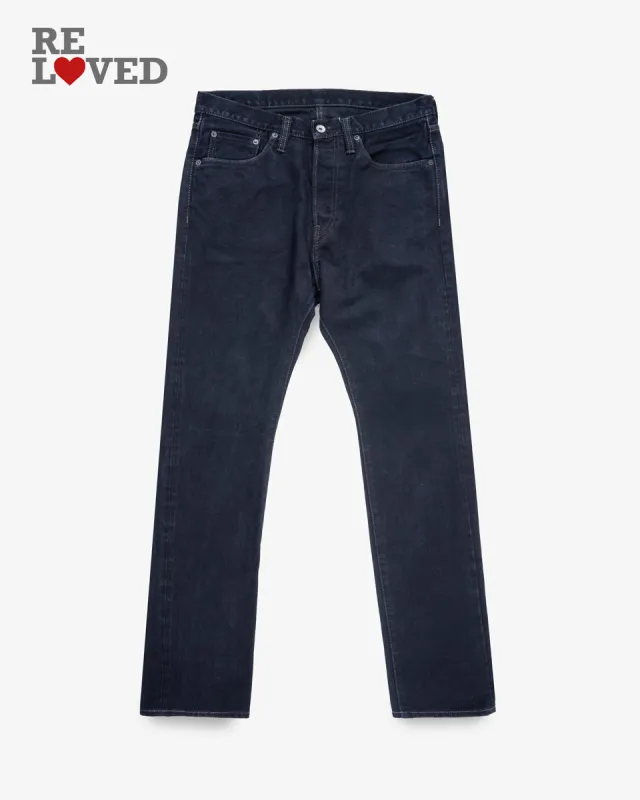 14oz Broken Twill Selvedge Denim Slim Cut Jeans - Indigo Overdyed Black (IH-555SBR-14od) Tag 33, Hemmed to 30.5" sold by Iron Heart