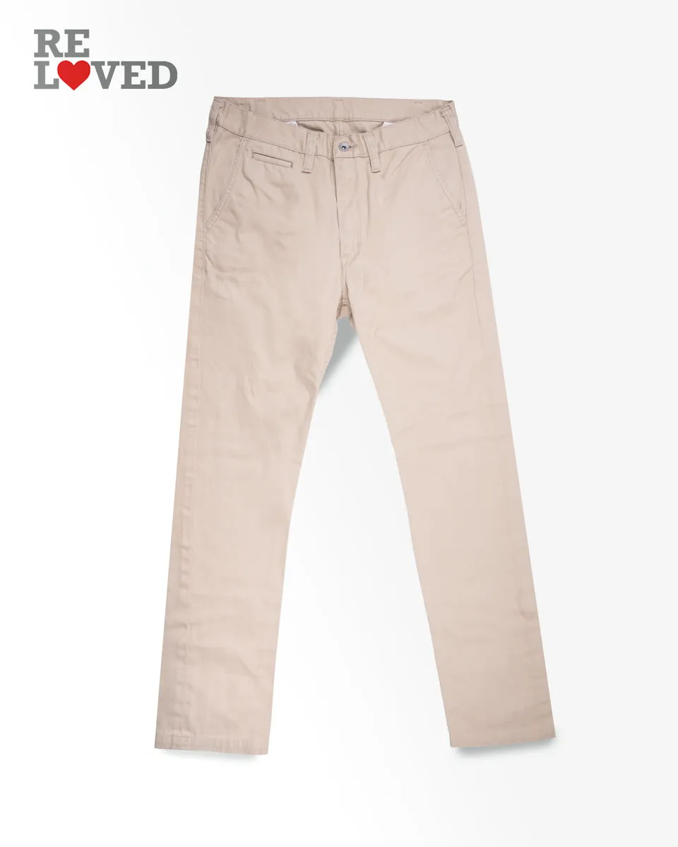 9oz Mercerised Selvedge Cotton Slim Tapered Chinos - Khaki (IH-721-KHA) Tag 34, Hemmed to 30.0" sold by Iron Heart