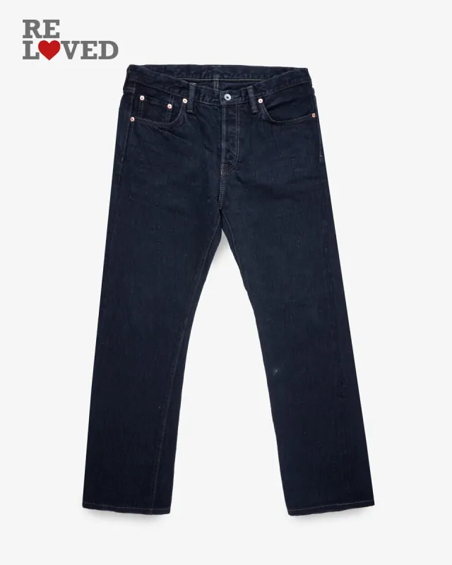 16oz Slubby Selvedge Denim Slim Straight Cut Jeans - Indigo Overdyed Black (IH-666s-SLBod) Tag 35, hemmed to 30.5" sold by Iron Heart