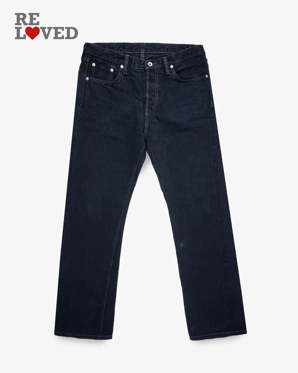 16oz Slubby Selvedge Denim Slim Straight Cut Jeans - Indigo Overdyed Black (IH-666s-SLBod) Tag 35, hemmed to 30.5" sold by Iron Heart