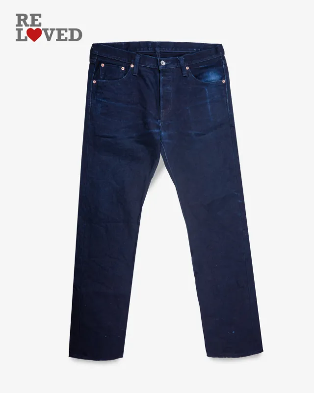 14oz Selvedge Denim Slim Tapered Cut Jeans - Indigo/Indigo (IH-777s-14ii) Tag 35, Hemmed to 29.0" sold by Iron Heart