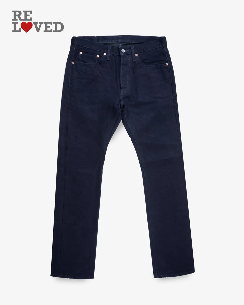 14oz Selvedge Denim Slim Cut Jeans - Indigo/Black (IH-555s-142ib) Tag 33, Hemmed to 30.5" sold by Iron Heart
