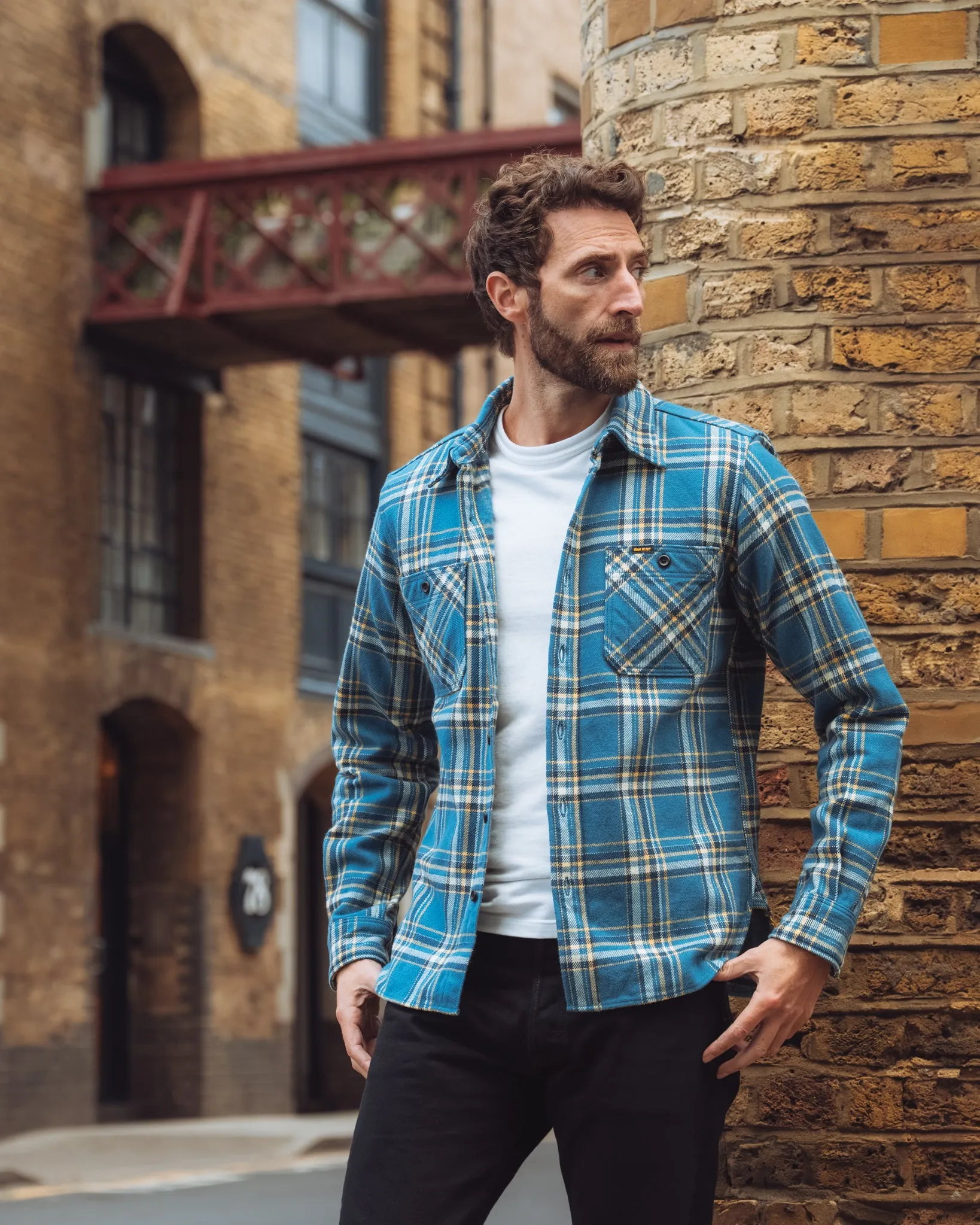 Ultra Heavy Flannel American Check Work Shirt - Blue sold by Iron Heart product image thumbnail 4
