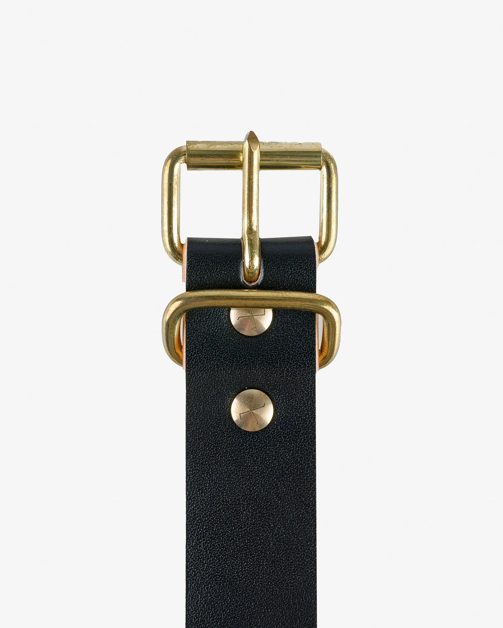OGL Single Prong Brass Roller Buckle Leather Belt - Hand Dyed Black sold by Iron Heart product image thumbnail 3
