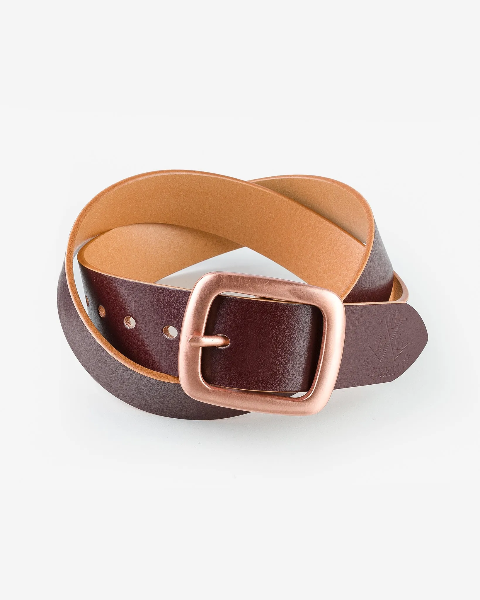 OGL Single Prong Copper Garrison Buckle Leather Belt - Hand Dyed Brown sold by Iron Heart