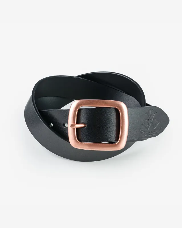 OGL Single Prong Copper Garrison Buckle Leather Belt - Full Dyed Black sold by Iron Heart