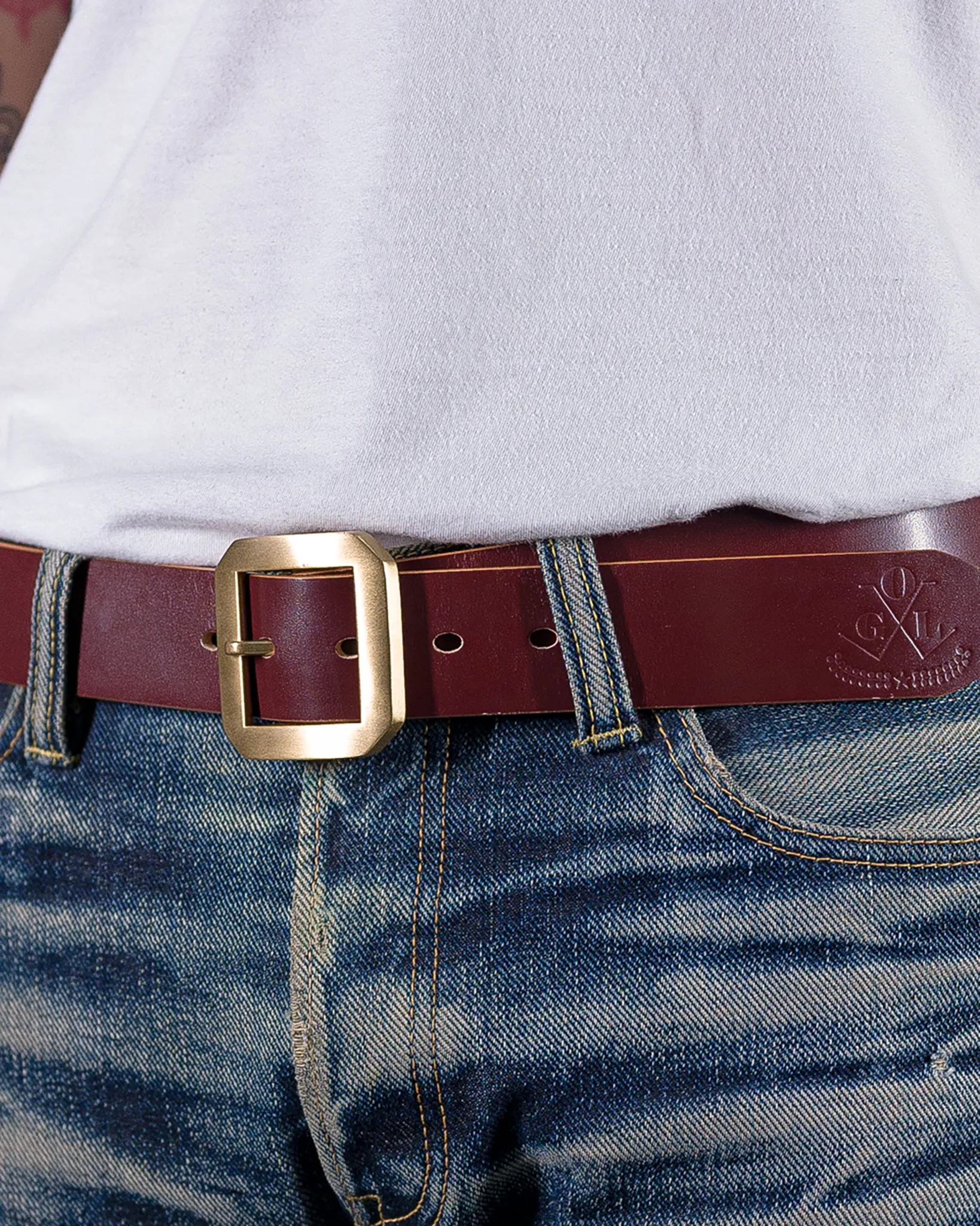 OGL Single Prong Garrison Buckle Leather Belt - Hand-Dyed Brown sold by Iron Heart product image thumbnail 2