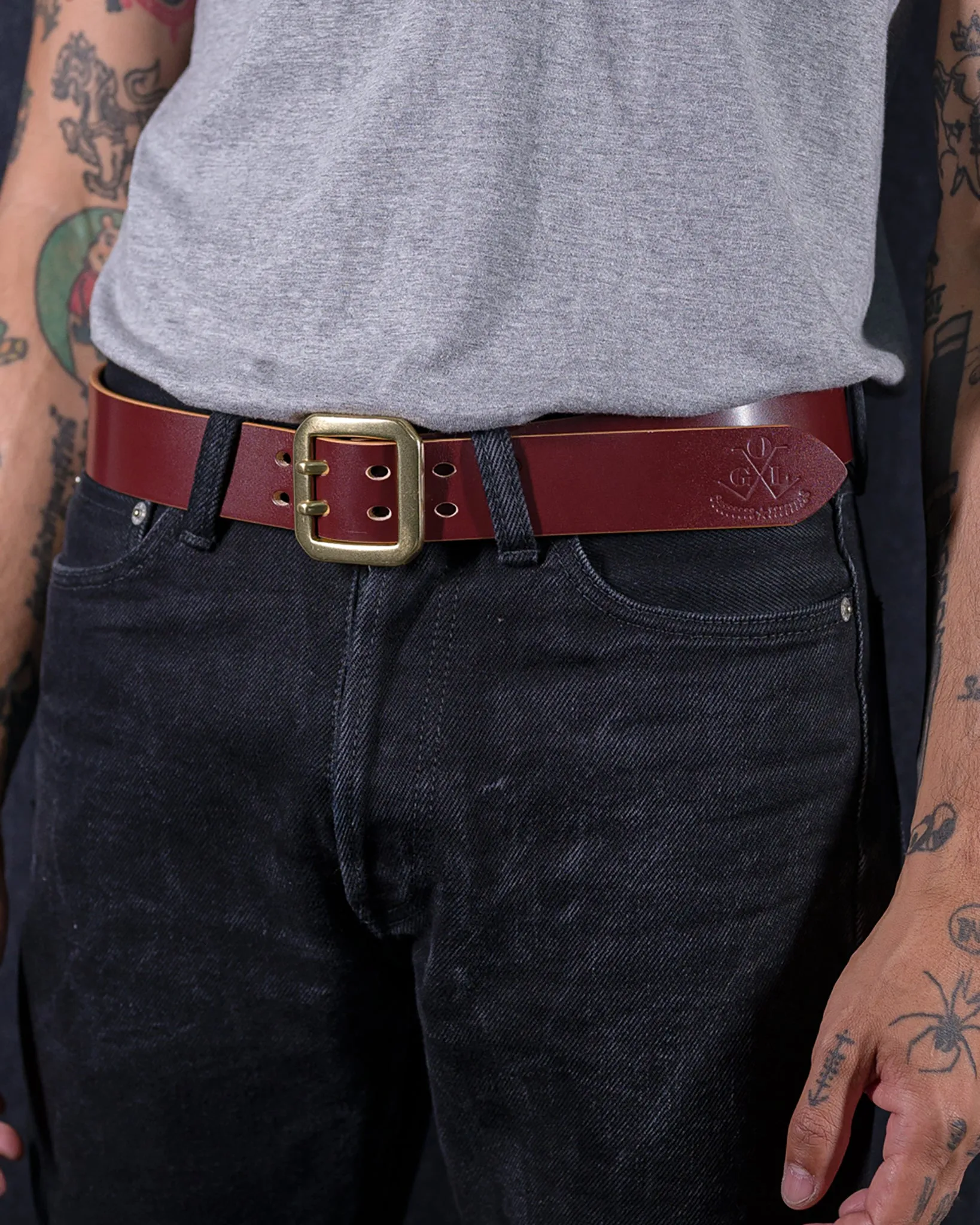 OGL Double Prong Garrison Buckle Leather Belt - Hand-Dyed Brown sold by Iron Heart product image thumbnail 2