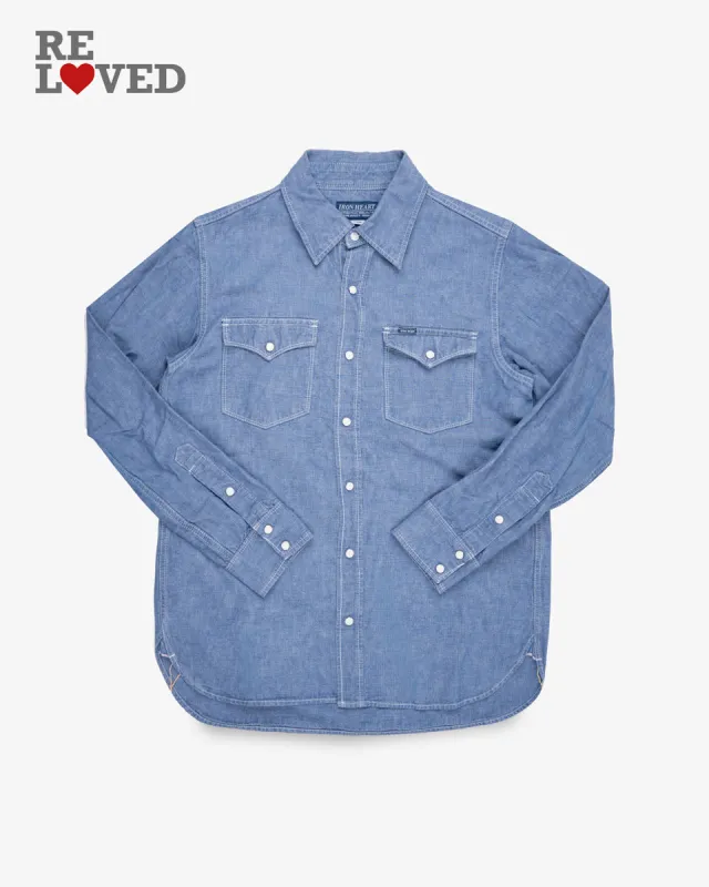 10oz Selvedge Chambray Single Yoke Western Shirt - Blue (IHSH-13-BLU) Size Large made by Iron Heart