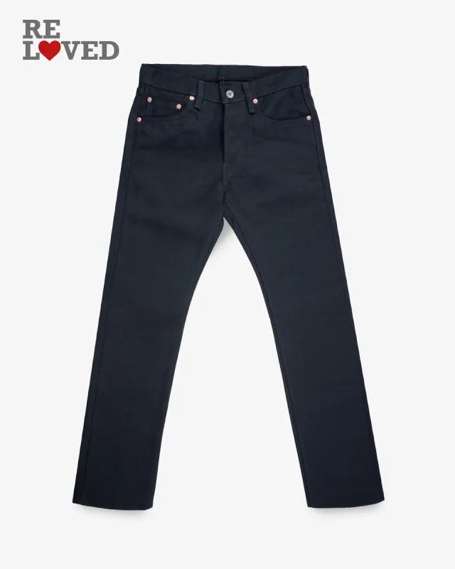 21oz Selvedge Denim Slim Tapered Cut Jeans - Superblack Non-Fade (IH-777s-SB) Tag 31, Hemmed to 30.0" sold by Iron Heart